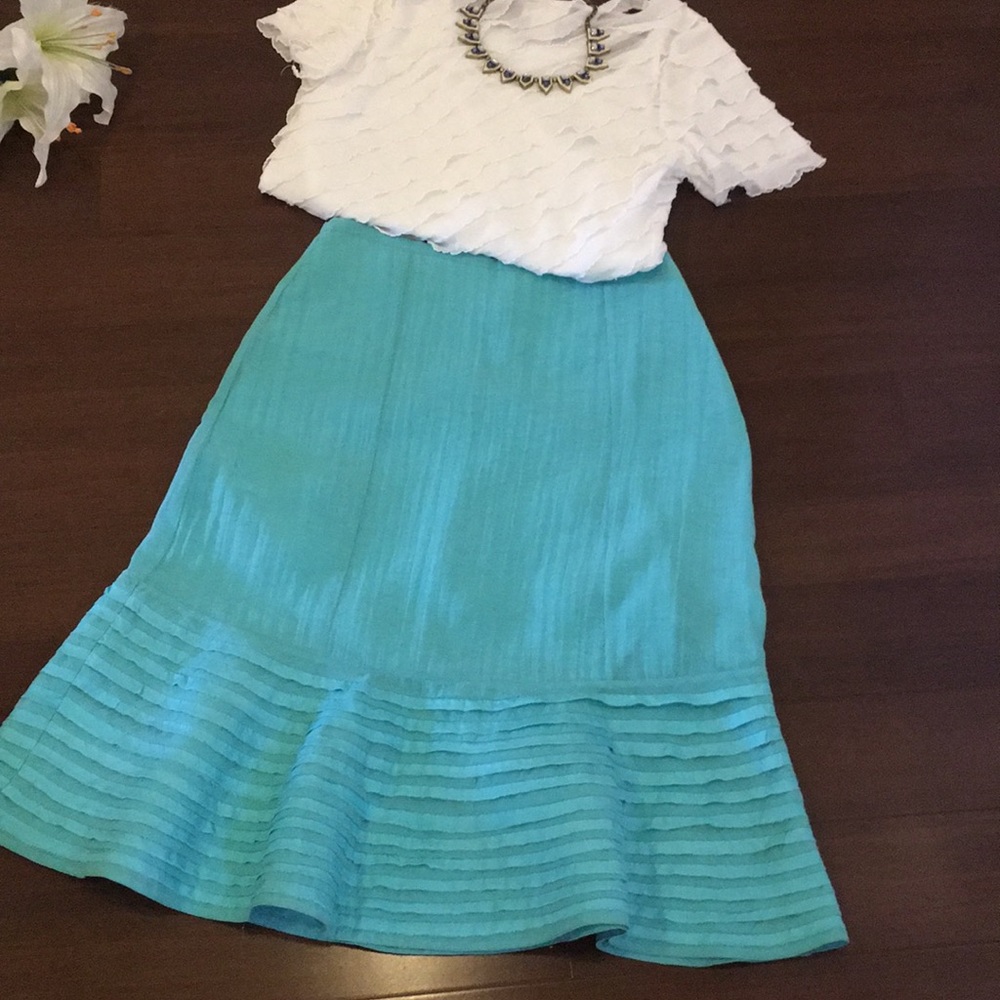 ANTHROPOLOGIE \ ODILLE turquoise ruffle skirt